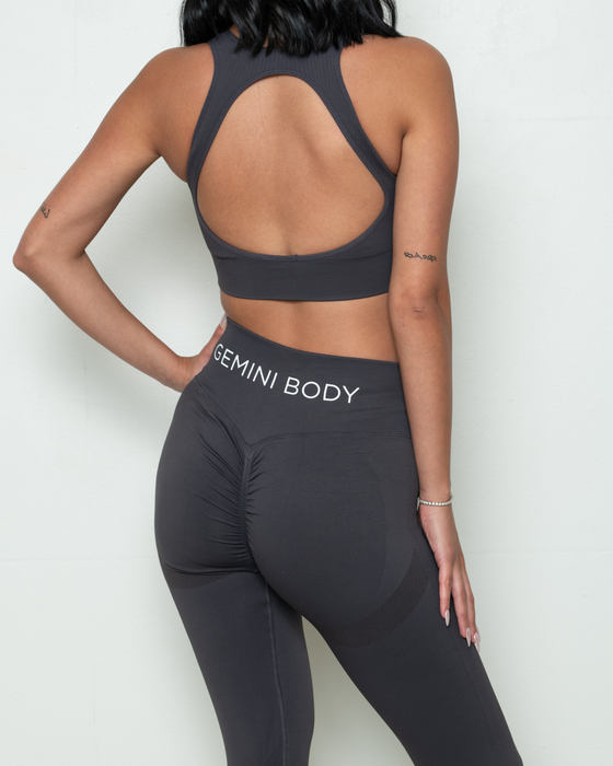 Gunmetal Grey Ribbed Seamless Scrunch Bum Leggings